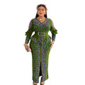 supply hot diamond beading off-shoulder long sleeves waist slit long skirt v neck african long skirt dress