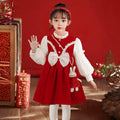 Hot-selling girls' dresses in stock: festive red new year outfit with plush lining - stylish and trendy winter wear for kids