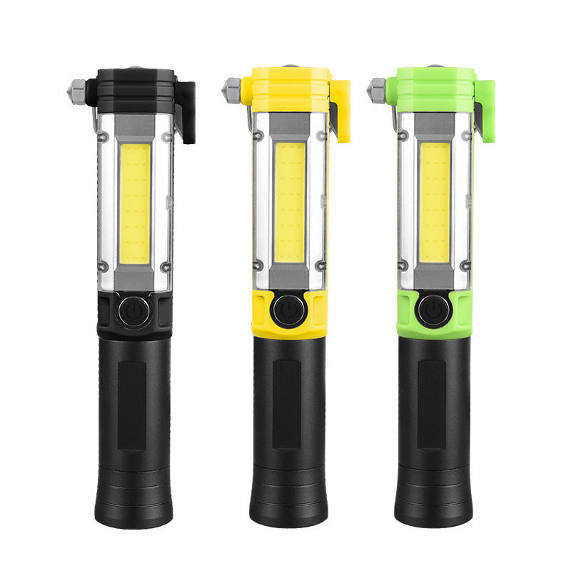LED flashlight vehicle safety hammer strong light emergency multi-function COB work light maintenance strong magnet lighting fixtures