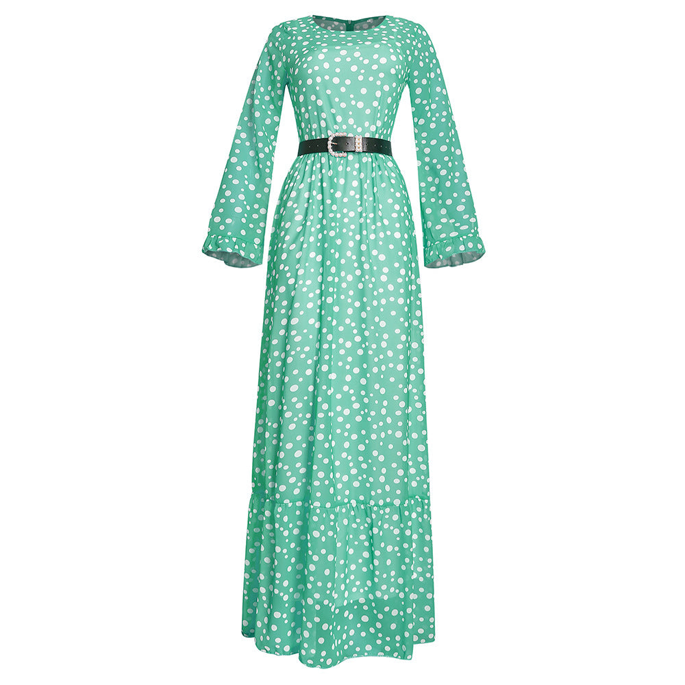 Lolita style fresh & sweet two-piece set: polka dot flare sleeve dress with belt - plus size african-inspired women's clothing