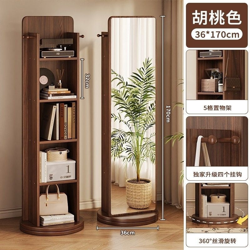 Full-length mirror floor mirror for homeall-in-one dressing mirror girl bedroom rotatable movable fitting mirror hanging coat rack