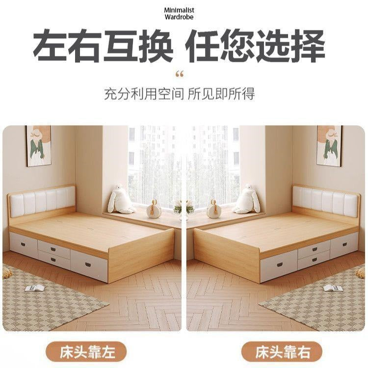 Solid wood bed tatami box storage bed soft back double bed kids bed bedroom for home without bedside bed high box