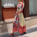 new european and american style women's casual printed tie-neck dress for cross-border e-commerce