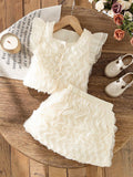 summer cross-border e-commerce 3d mesh wave patchwork top + skirt two-piece set girls' outfit