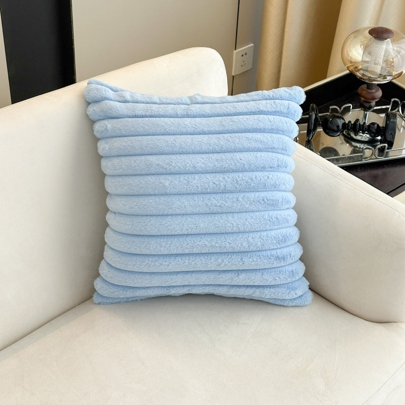 Simple solid color rabbit fur plush cushion pillow cover wide stripe bedroom living room sofa bed headrest pillow cross-border