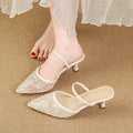 export women's shoes 2026 summer new mesh embroidered pointed toe stiletto heel elegant closed-toe high heel mule sandals