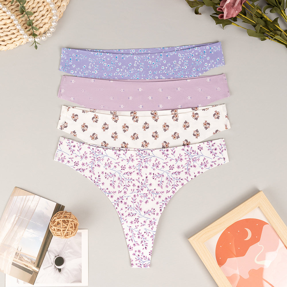 foreign trade european and american seamless underwear adhesive nylon printing breathable quick-drying low-waist ice silk seamless underwear for women