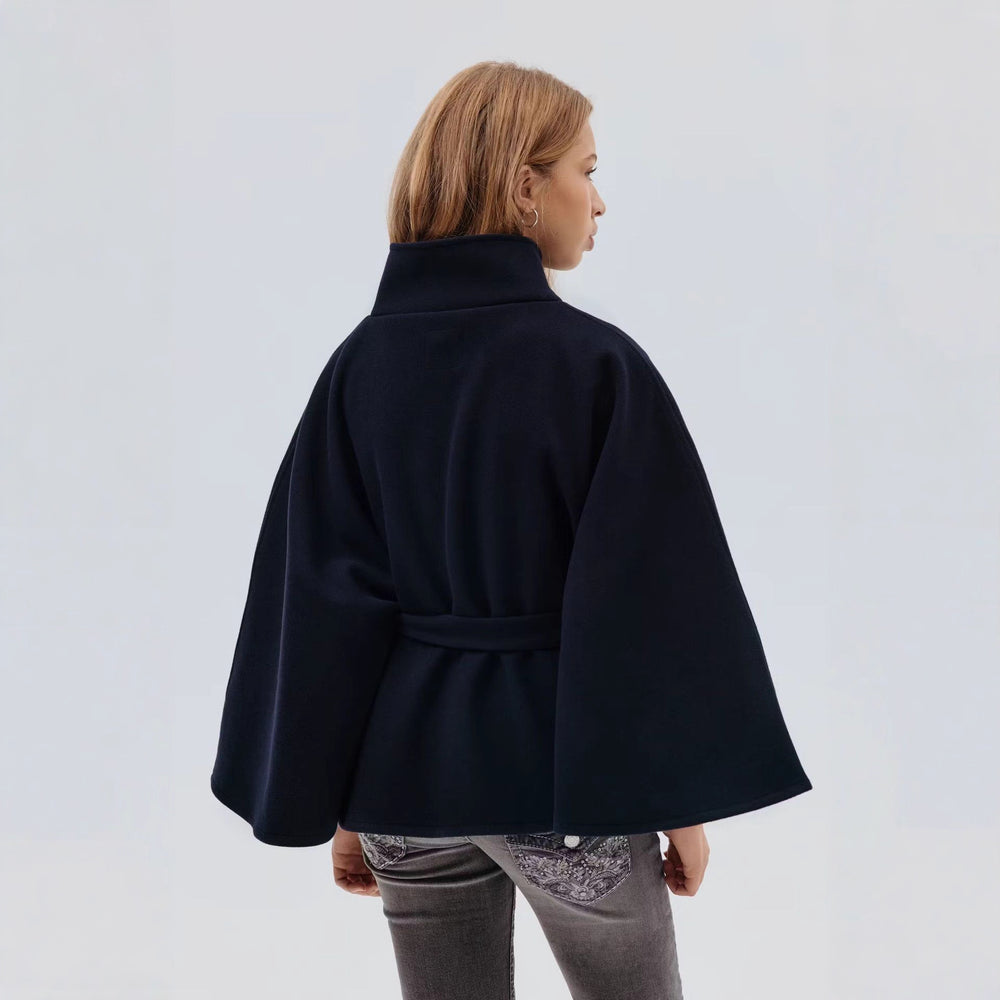 Ready-to-ship  european and american new autumn/winter long-sleeved wool blend shawl coat with tie closure