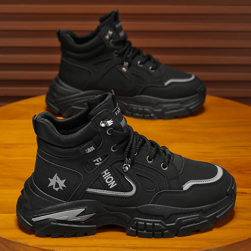 High-top men's shoes spring leather thick solenon-slip work boots spring outdoor hiking sports casualworkwear boots
