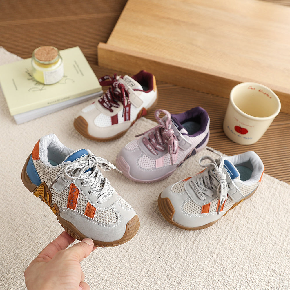 Girls' athletic shoes - new spring/autumn collection: breathable kids' running shoes, stylish color-blocked soft sole mesh casual shoes for older girls