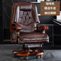 Coffee brown - premium cowhide leather + footrest + spring coil cushion model