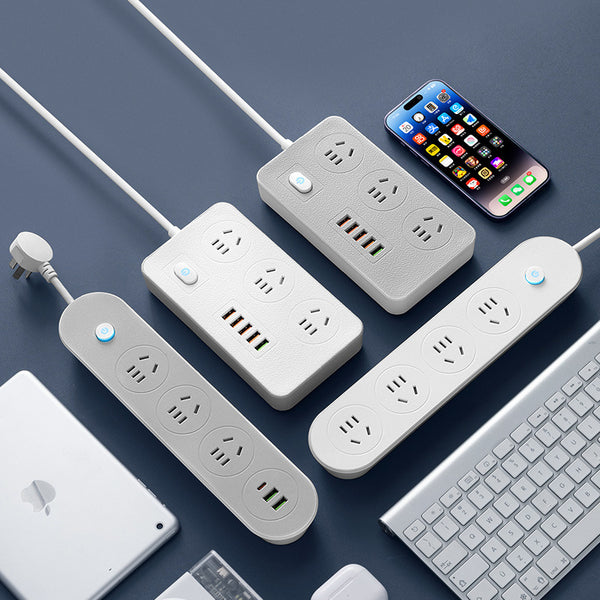 Multifunctional gray and white intelligent socket with cable USB porous plug-in board socket home office desktop power strip wholesale