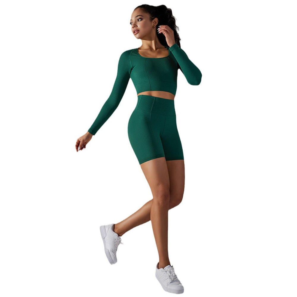new arrival seamless jacquard knitting yoga wear breathable tight sports suit high waist hip lifting running fitness wear