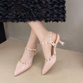 Summer women's new casualfashion style belt heeled sandals 2025 cut out studded women's pointed toe year high heels one word
