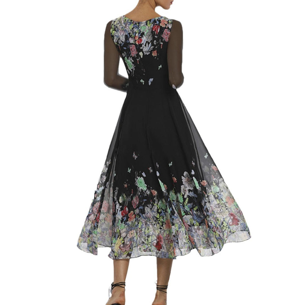 summer new arrivals: european and american style women's printed sexy hollow-out slim-fit long sleeve dress with lace and flared skirt