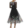 summer new arrivals: european and american style women's printed sexy hollow-out slim-fit long sleeve dress with lace and flared skirt