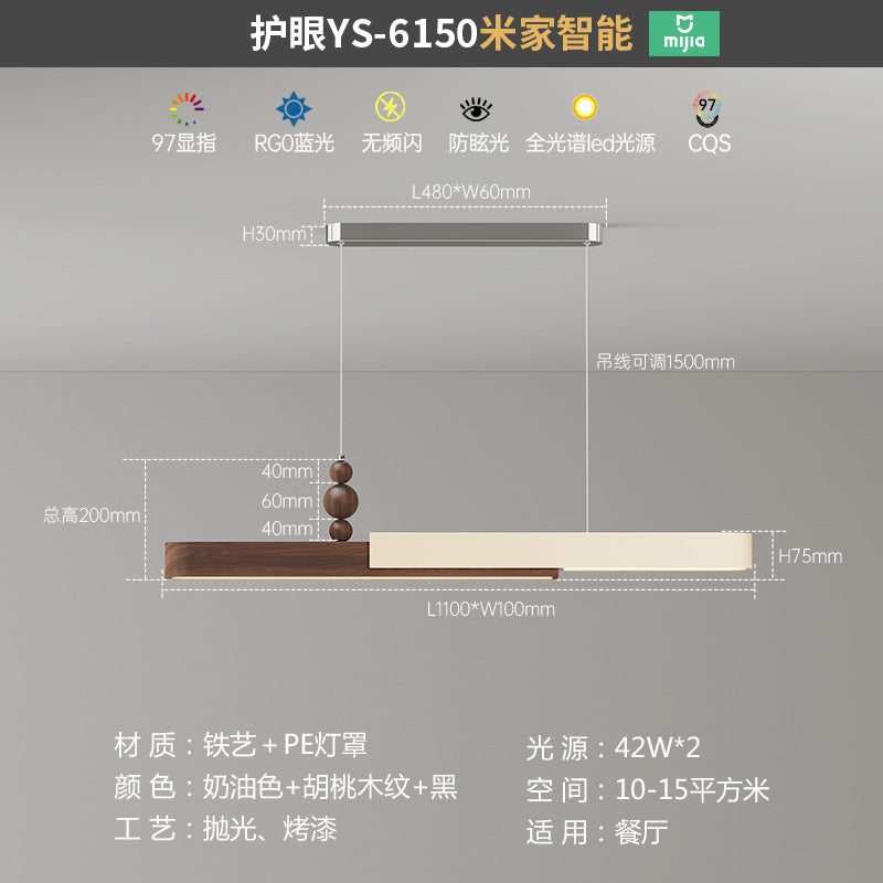 Walnut color restaurant chandelier one-word bar counter modern minimalist tea room simple lighting table new eye protection strip