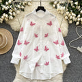 French chic heavy butterfly embroidery loose long sleeve blouse - women's spring premium style, age-defying, versatile, and slimming shirt