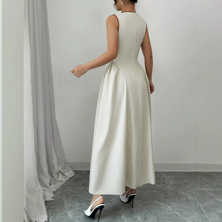 french chic sleeveless tank top women's summer new arrival ruched waist design minimalist versatile maxi dress