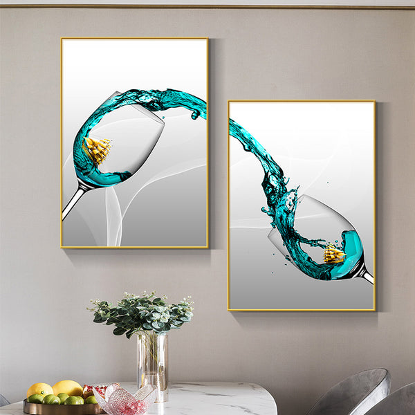Modern simple wine glass restaurant decorative painting dining table + hall wall painting light luxury high-end dining side two murals