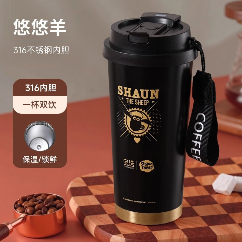 Shaun the sheep coffee tumbler insulated mug ceramic liner portable water bottle birthday gift souvenir cup