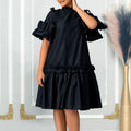 D503 european and american style women's summer  new fashion solid color ruffle trim a-line dress - export quality african dress