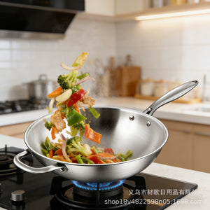 Chinese style oil-free non-stick stainless steel cooking pot for home use with lid, uncoated cooking pot, suitable for gas