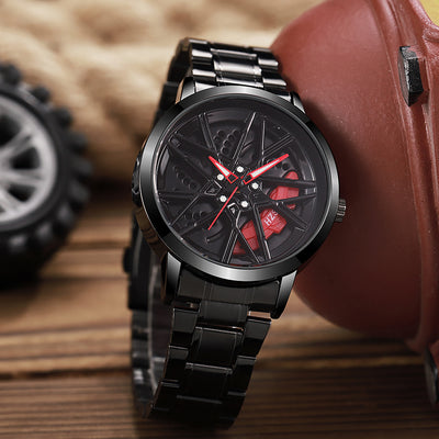 New hollow-out creative tech men's steel band watch with rotating bezel - quartz watch for cross-border e-commerce