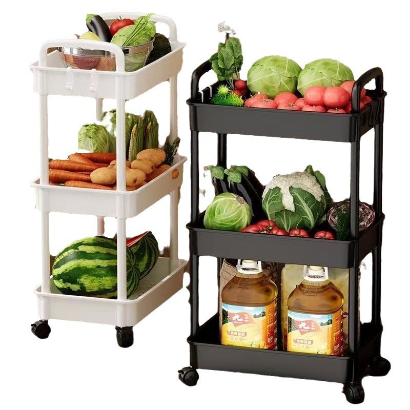 Mobile rolling cart organizer - floor standing kitchen & bathroom storage rack with wheels - multi-tier storage for bedroom & living room