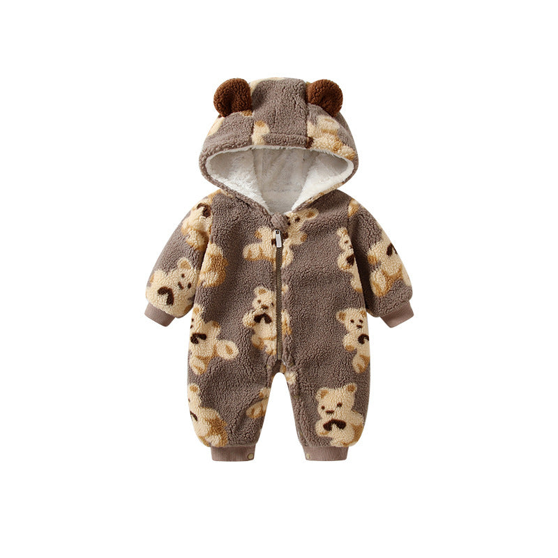Multi-color baby romper -  autumn/winter collection - thickened winter style - hooded zip-up long sleeve onesie for infants and toddlers