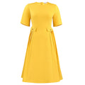 C8661 african women's clothing  summer new arrival: round neck short sleeve elegant solid color midi dress, european and american style