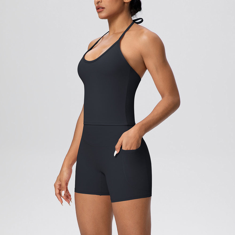 European and american new style strappy back tight sports shorts quick-dry yoga outfit set outdoor casual running fitness apparel