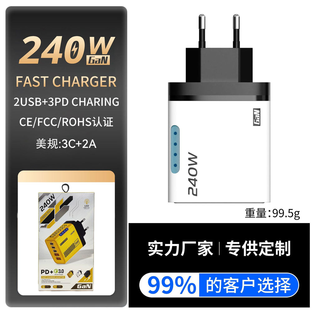 240w 3pd charger with led display + dual usb multi-port charger, us/eu plug, compatible with apple and huawei devices