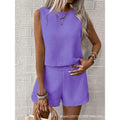 Xibo women's clothing  summer new collection: women's solid color minimalist fashion casual sleeveless top and shorts set