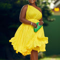 D3208 african plus size women's clothing  summer new pleated one-shoulder maxi dress with tie-up detail, solid color, european and american style