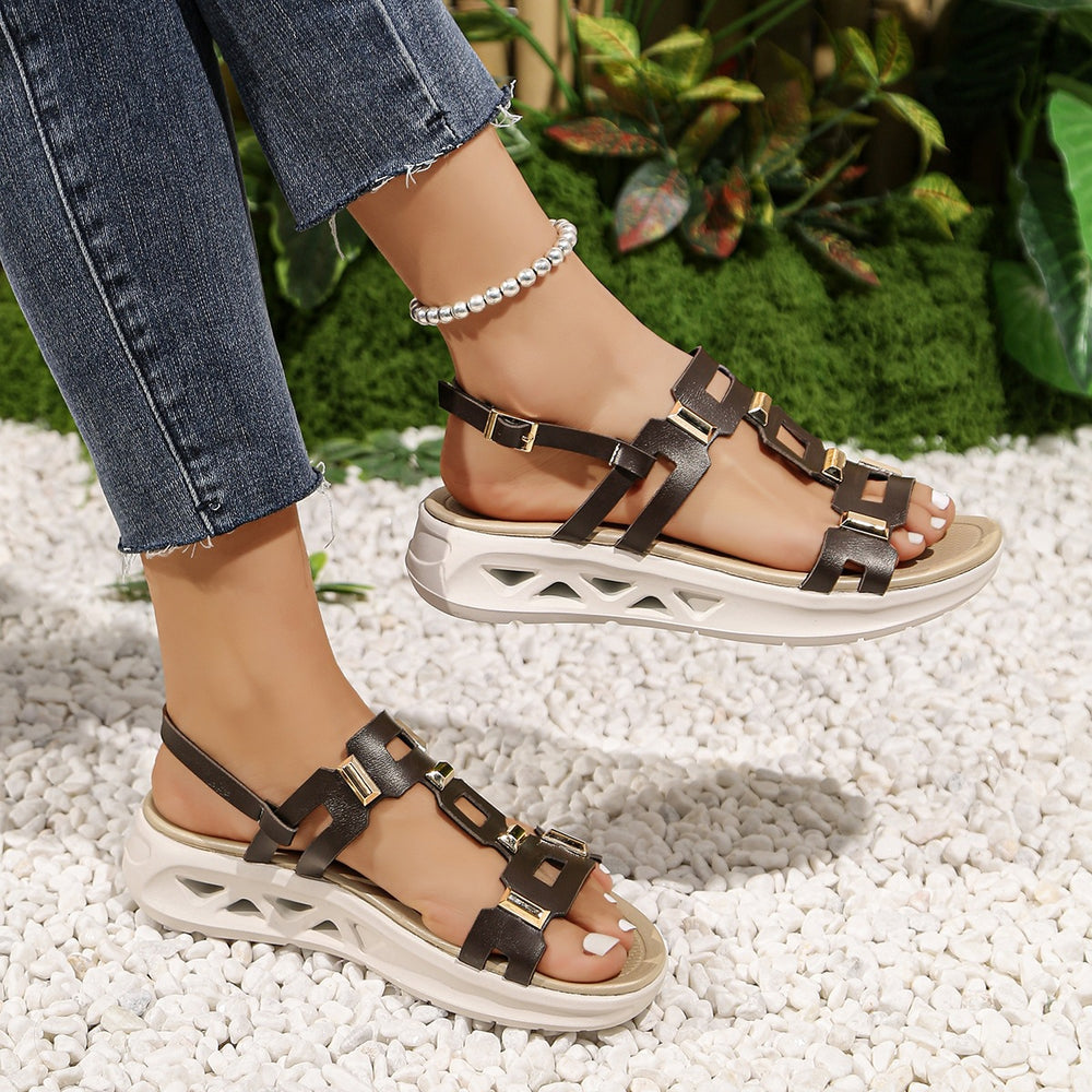 Exportplus sizenew arrival one-word metal buckle thick sole sandals women's cross-border open toe lightweight beach sandals  wholesale