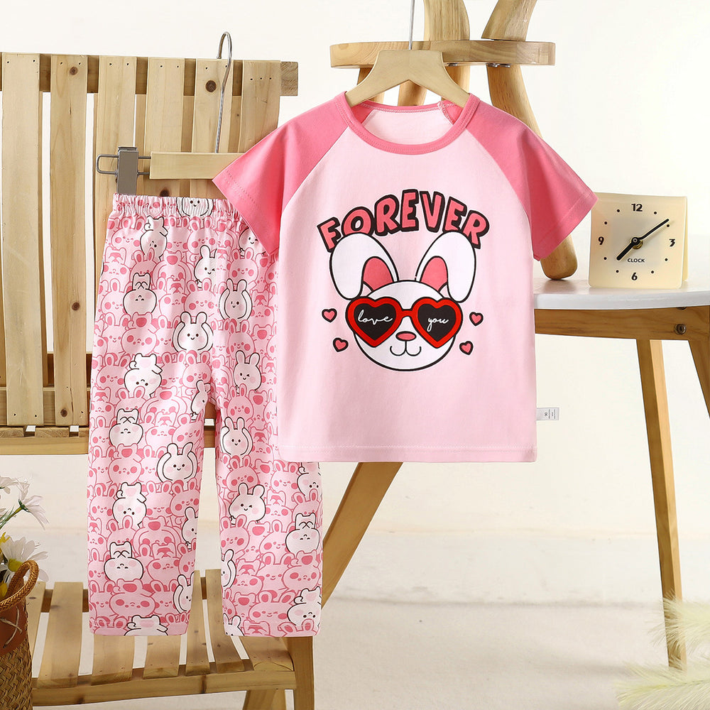 Kids' short-sleeve cotton set: summer t-shirt & pajamas for boys & girls - perfect for home wear and sleepwear