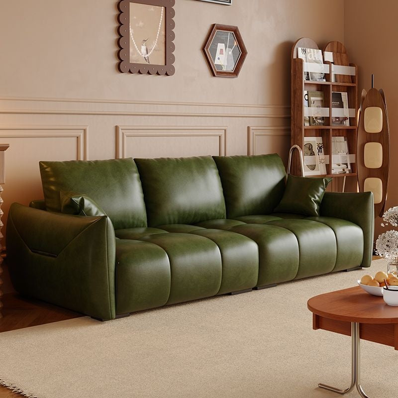 Retro oil wax leather sofa modern casual living room size apartment straight row three-slot distressed medieval style sofa
