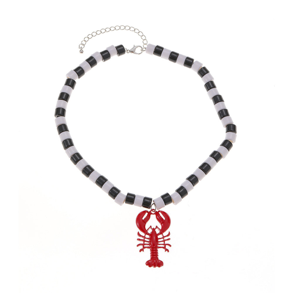 Crayfish pendant wholesale european and american cross-border hip beach necklace for women niche style black and white beaded high-end clavicle chain