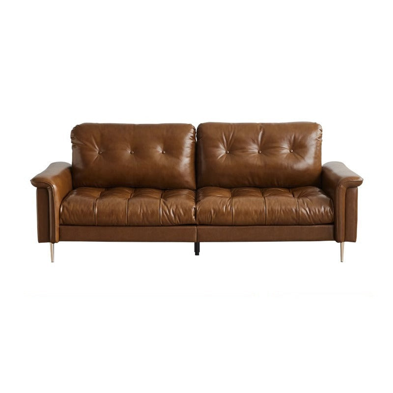 Double french straight leather sofa scandinavianretrofor home living room brown nebula longjiang sofa small apartment