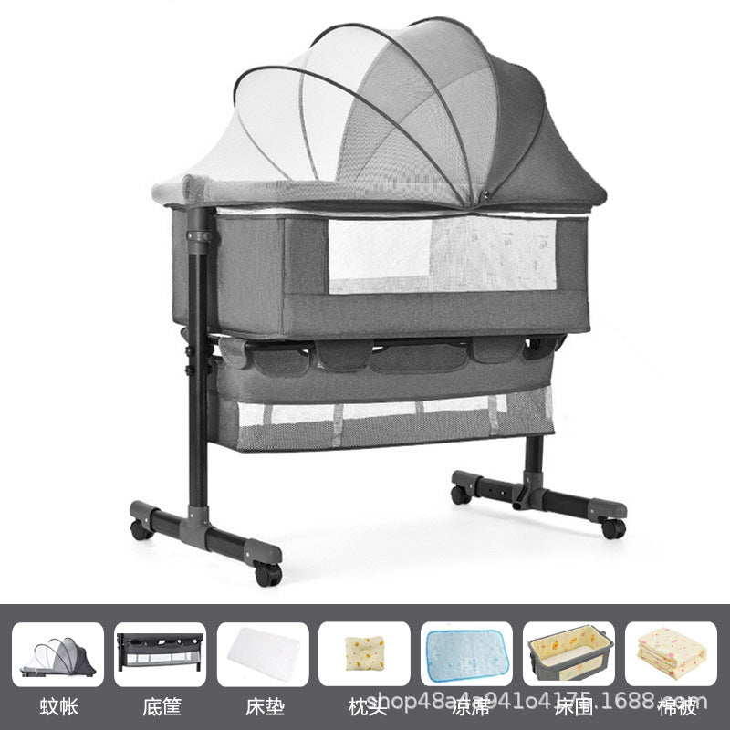 Newborn multifunctional crib convertible to big bed, baby bed, bassinet, foldable, mobile, adjustable height, portable