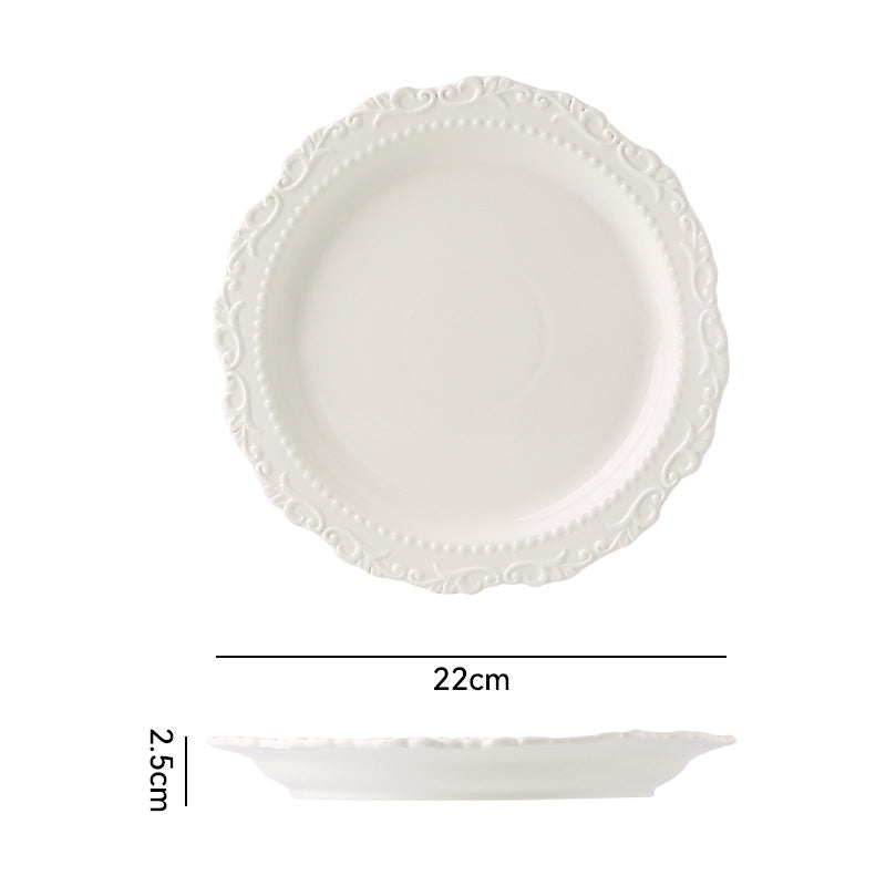 Ins embossed ceramic dinnerware set - vintage style dinner plates, western dinner plates, vegetable plates, royal style cream ceramic plates