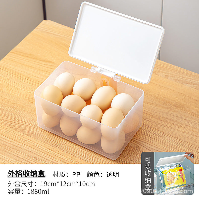 Kitchen seasoning storage box Household multi-functional grid four-grid integrated flip cover Food refrigerator storage box