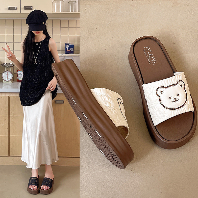 Bear thick sole 2025 new arrival slippers women's summer outwear non-slip cute home indoor popularins heightening sandals