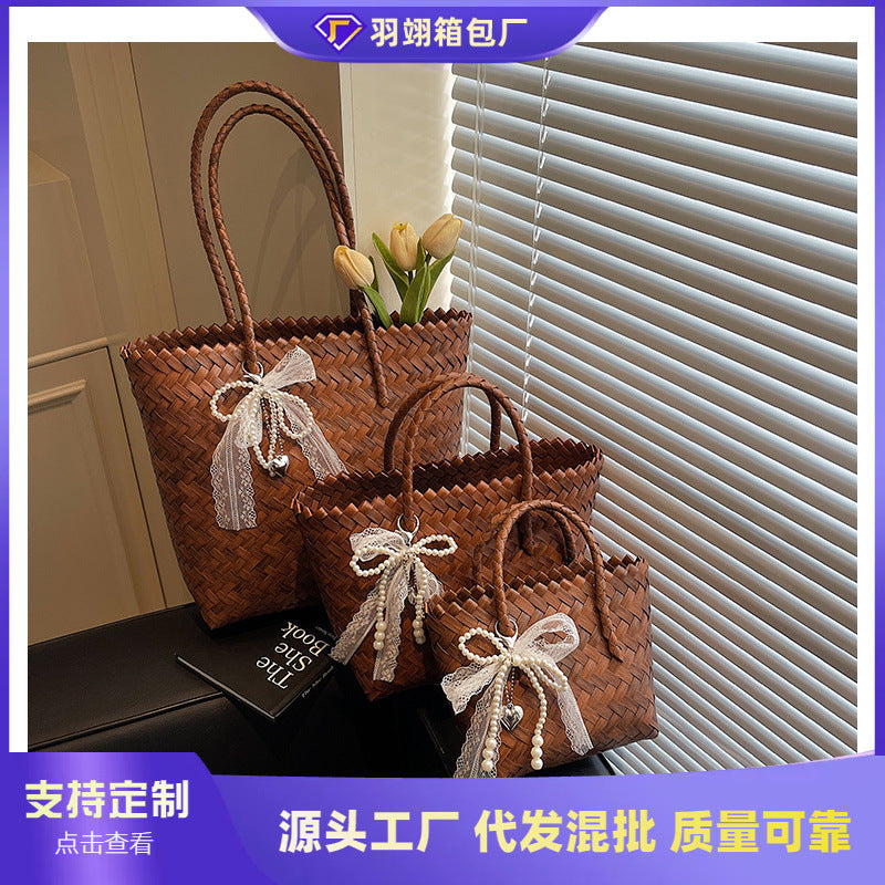 Cross-border Internet celebrity vegetable basket vacation style leisure beach bag straw bag woven bag women's bag retro shoulder bag