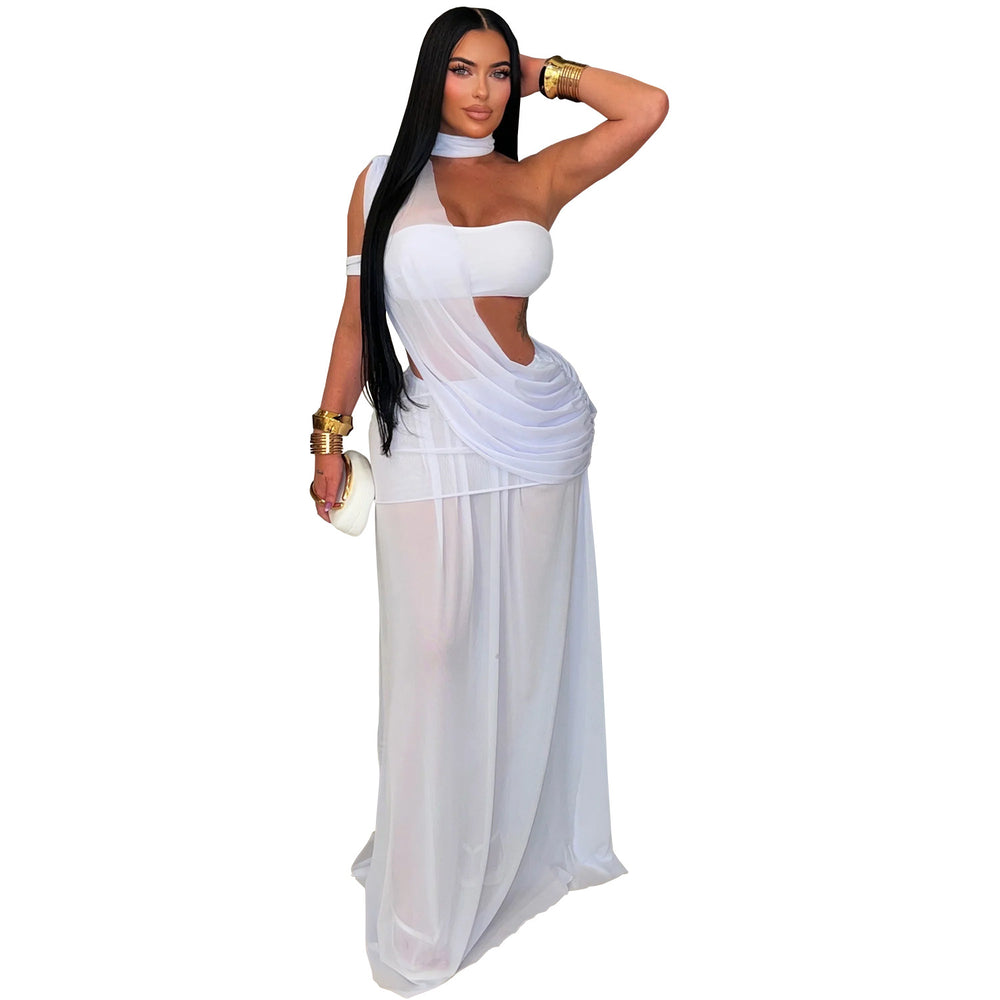 C7726 cross-border   fashion women's sexy mesh see-through bodycon mini dress