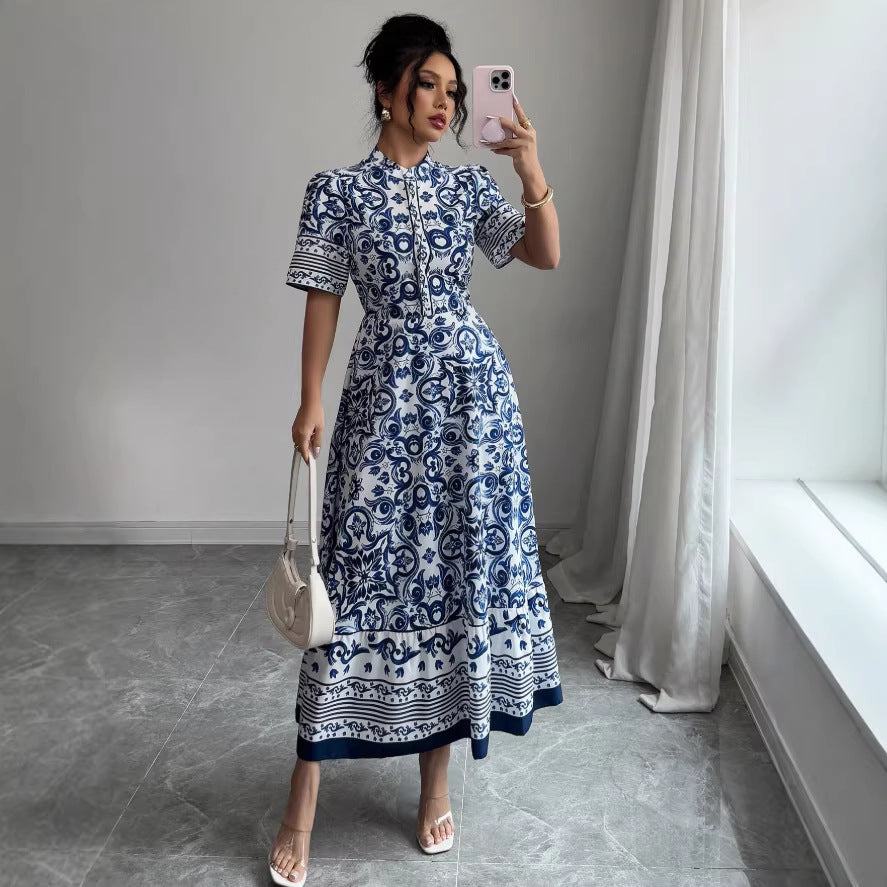 export women's dress retro geometric positioning printing pullover t-shirt skirt fashionloose tutu skirt