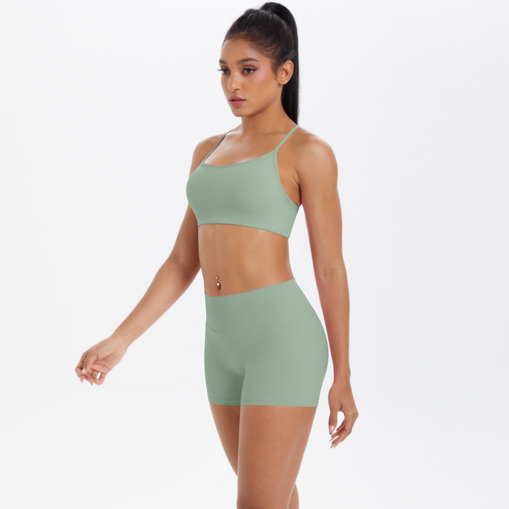 New outdoor casual cloud-like athletic yoga set - quick-dry, compression, criss-cross back, butt-lifting shorts workout outfit