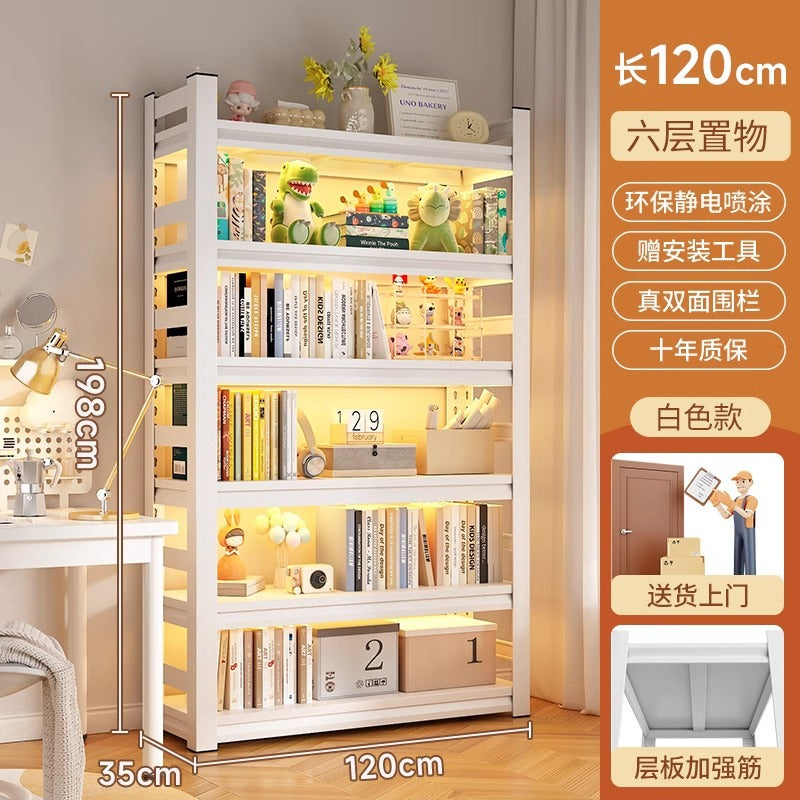 Multi-tier floor storage rack, steel bookshelf for home, living room, bedroom, kids' picture book organizer, simple iron art bookcase