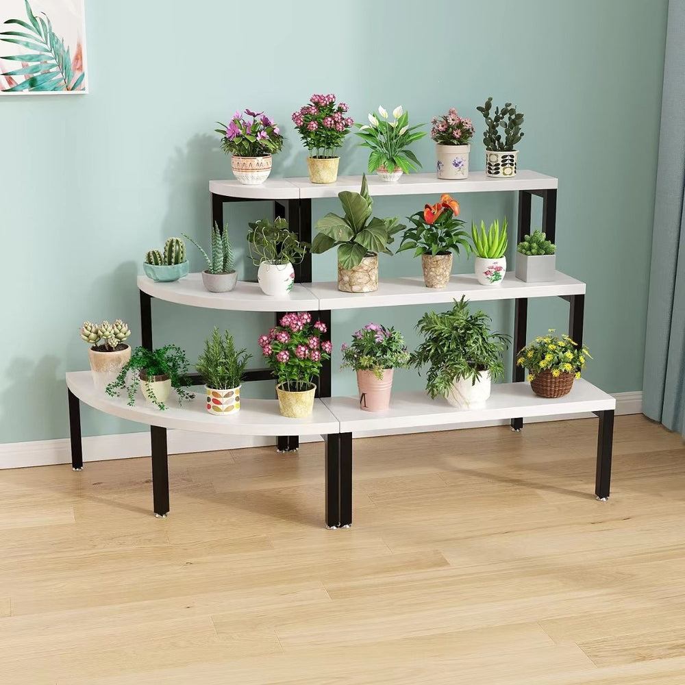 Solid wood corner flower shelf, multi-layered indoor space-saving floor-standing balcony wooden plant flower pot rack storage